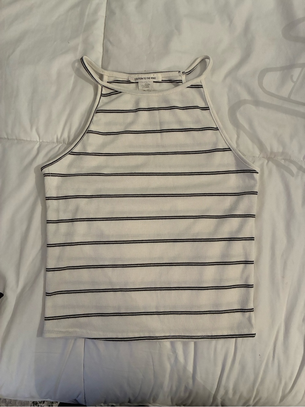 Ribbed Halter Stripe Tank Top - White/Black
